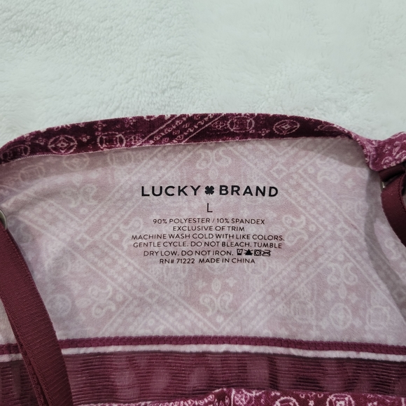 Lucky Brand Maroon/Red/White Patterned Mesh Detailing Square Neck Bra Size L - Picture 3 of 5